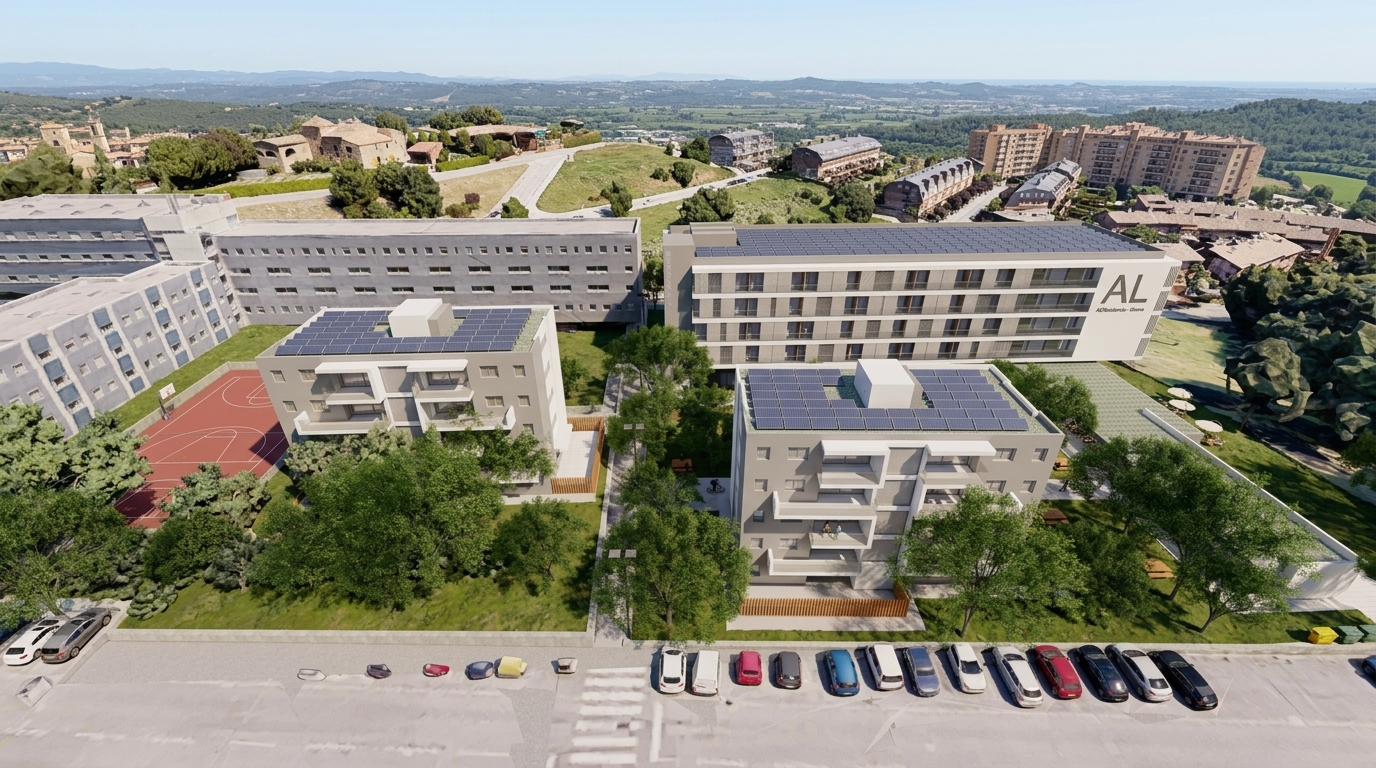 Vista aérea del conjunto de residencia y apartamentos para estudiantes