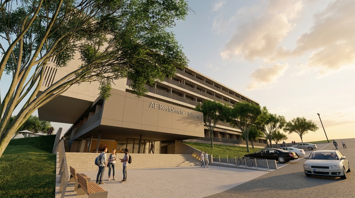 Edificio principal y acceso de la residencia de estudiantes