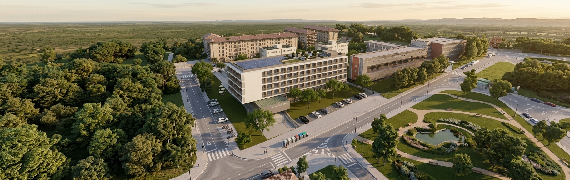 Implantación urbana y paisajística del complejo para estudiantes en Girona