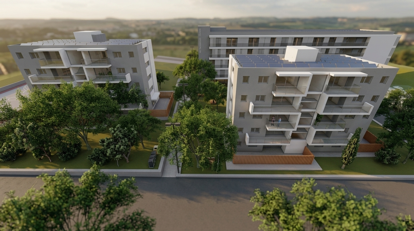 Vista aérea del conjunto residencial para estudiantes en Girona